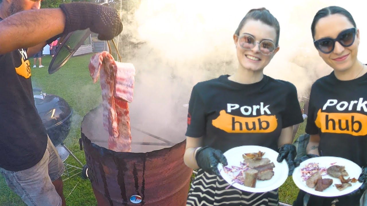 Orgy of Meat Roasted at The 'Pork Hub' Stall. Italy Street Food Event 'Pork Factor'