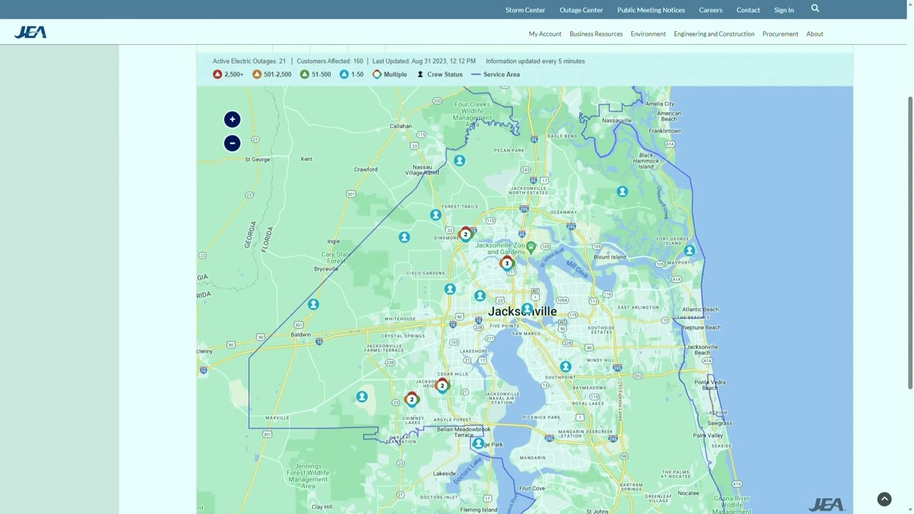 Less than 200 Jacksonville residents are without power: Outage map