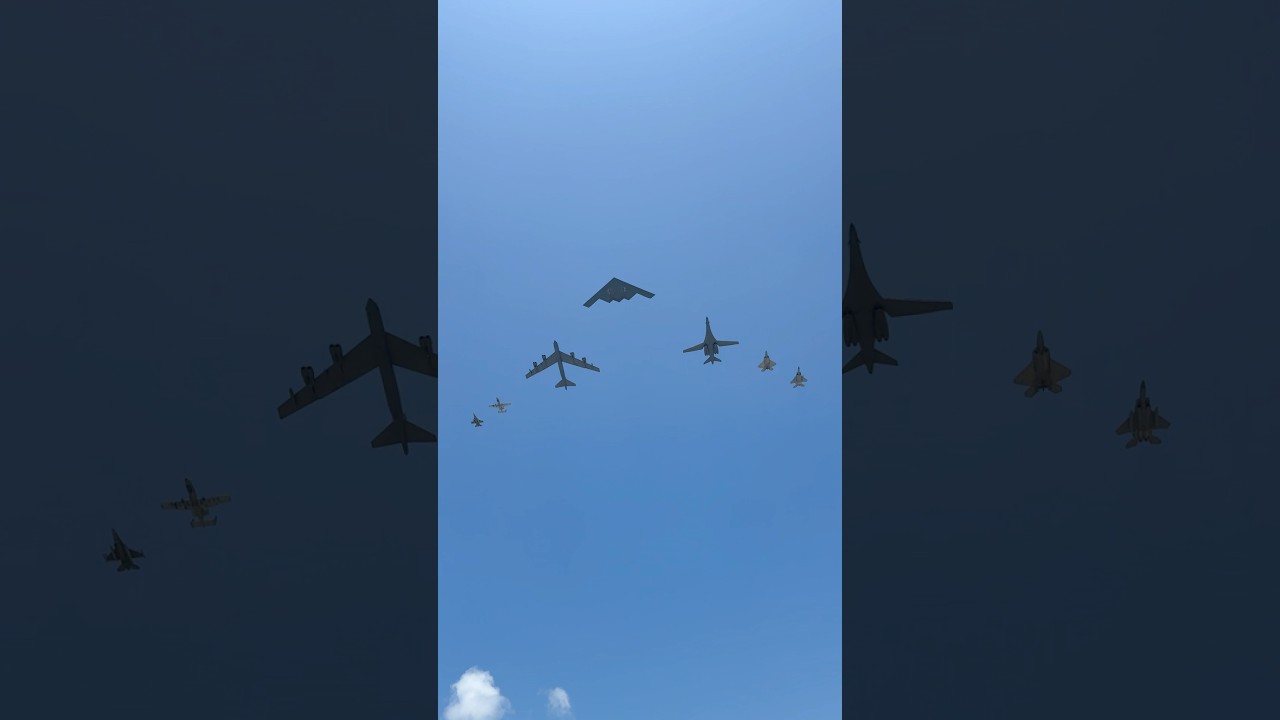 B-2, B-1, B-52 and FOUR escort Flyover! #aviation #military #airshow