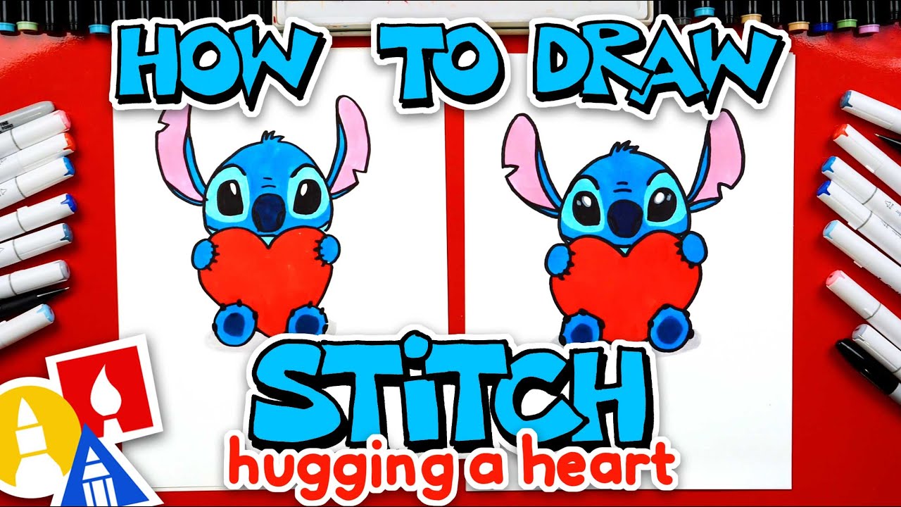 How To Draw Stitch Hugging A Heart