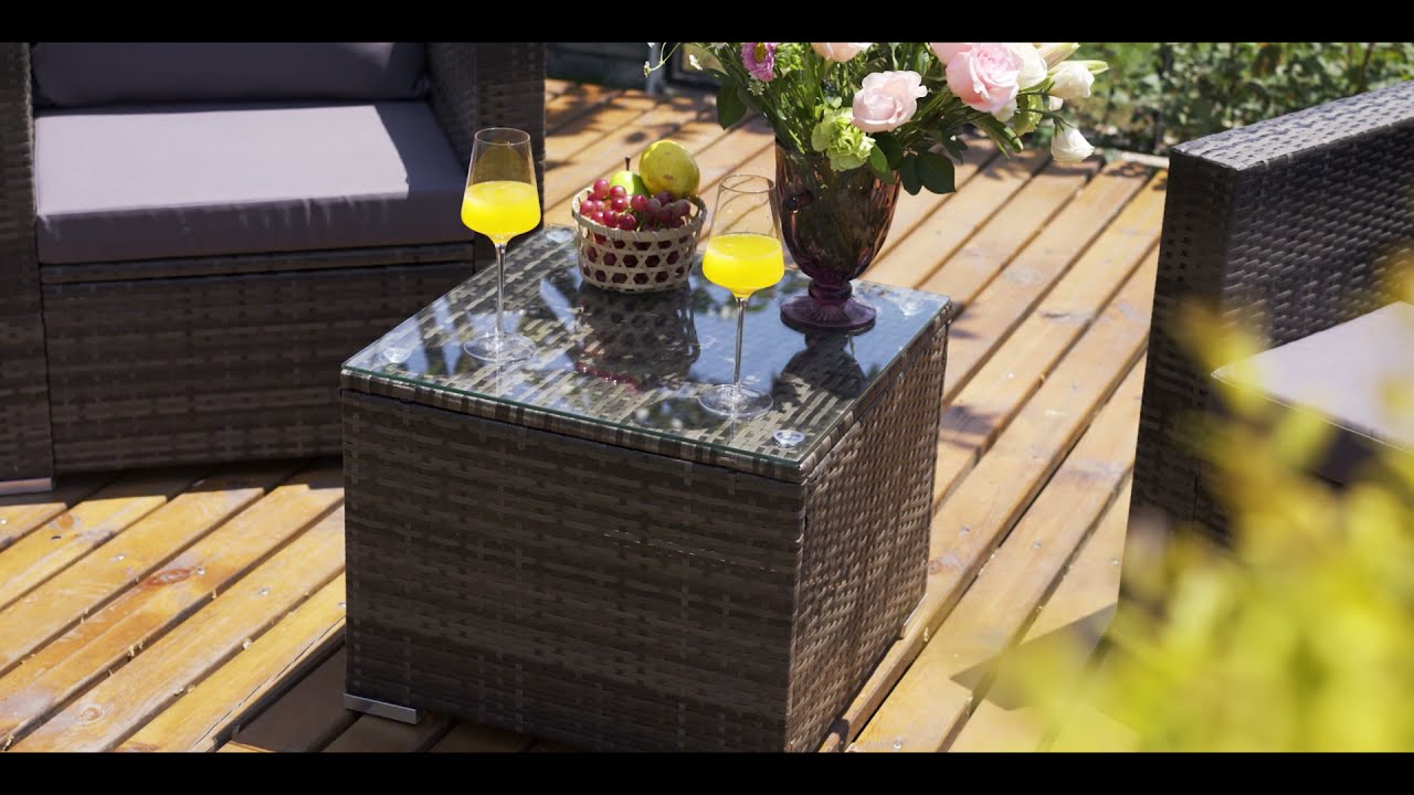 Costway 3 Pcs Patio Rattan Furniture Bistro Set with Cushioned Sofa