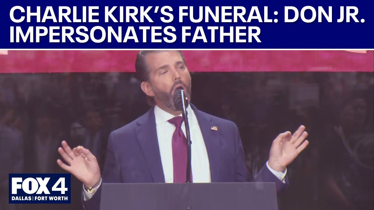 Donald Trump Jr. impersonates his father at Charlie Kirk's funeral