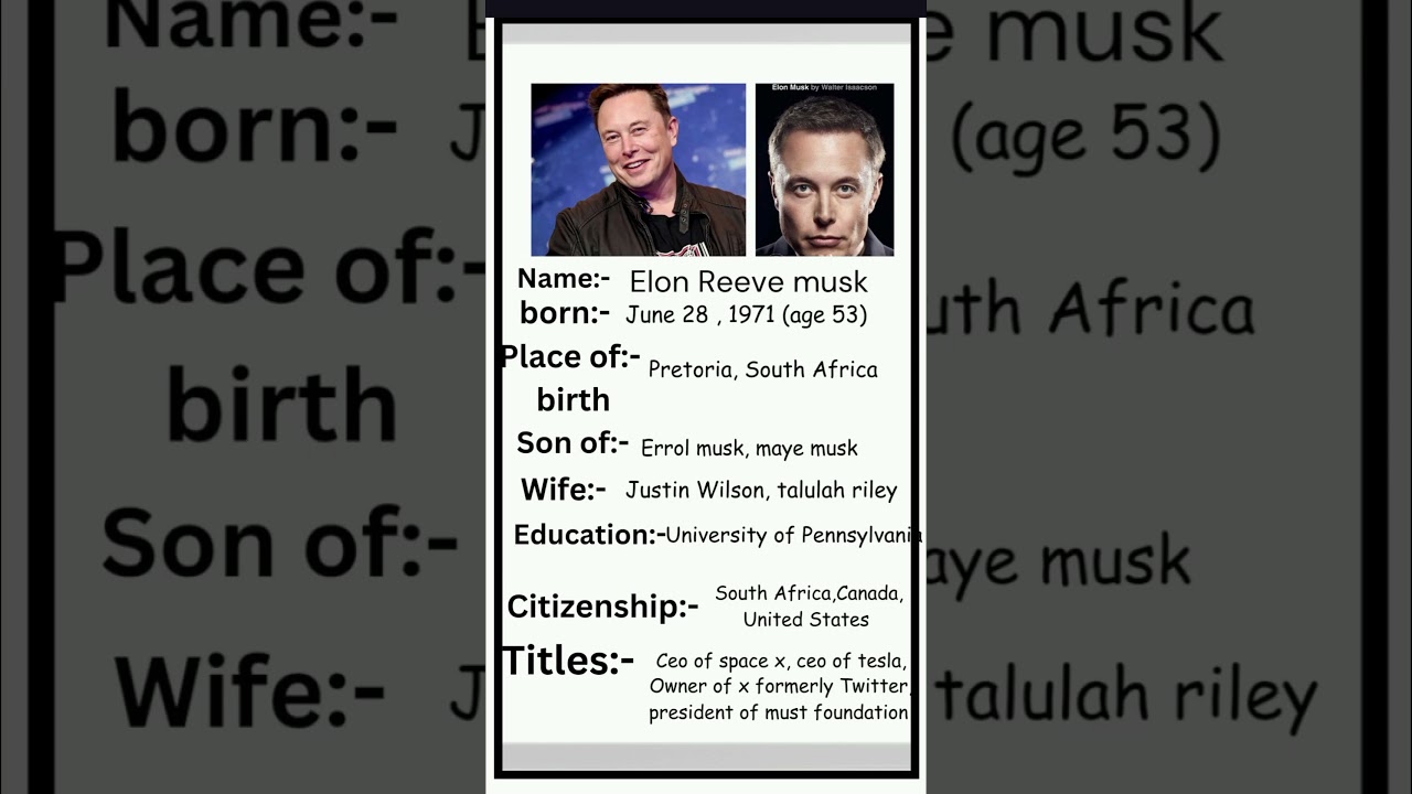 biography of Elon Musk, born, education, titles