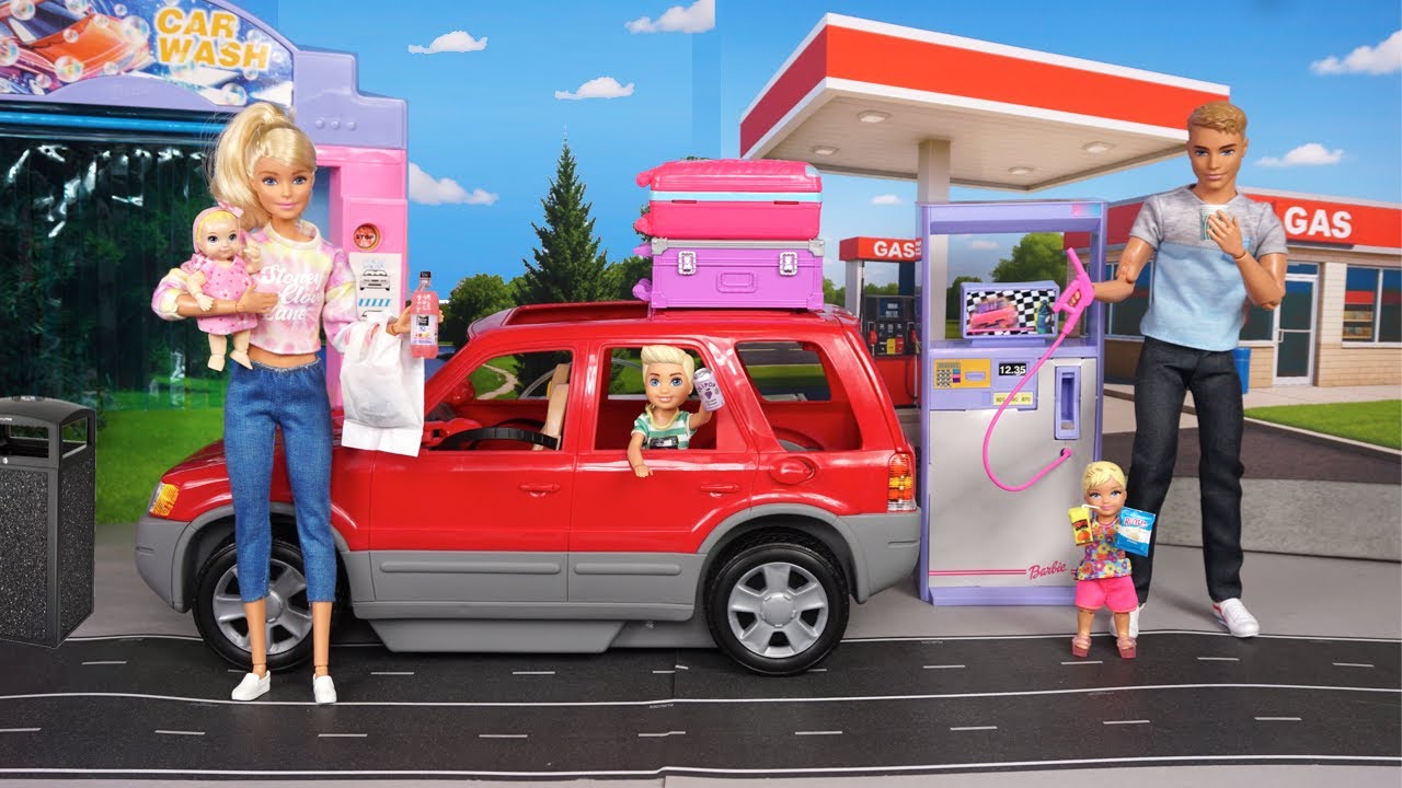 Barbie & Ken Doll Family Toddler Road trip Travel Routine