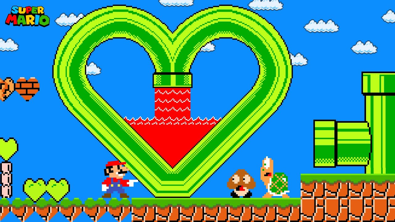 Super Mario Bros. but Everything Mario Touches Turns into HEARTS