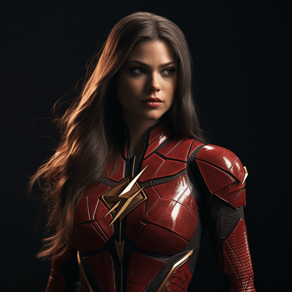 female fintess model in flash costume