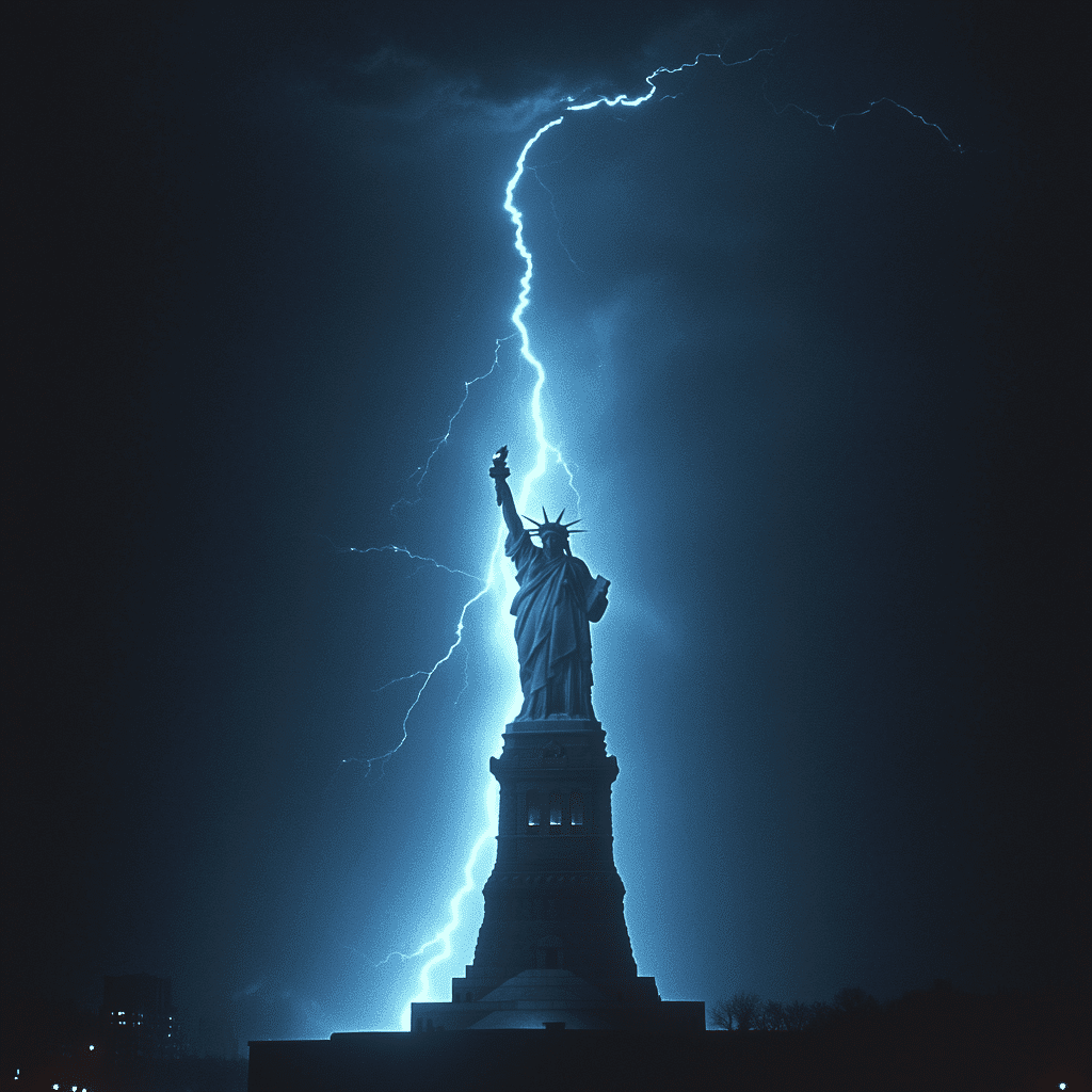 lightning strikes the statue of liberty