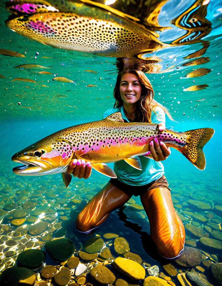 brown trout fish woman